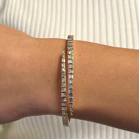 Rachel Koen 4.27Ctw Tapered Baguette Cut Diamond Bangle Bracelet 18K Yellow Gold - Picture 1 of 6